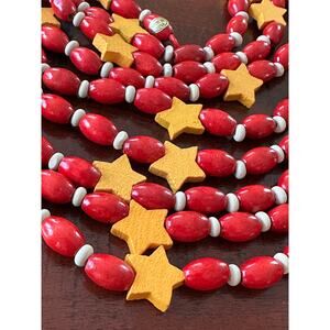 2 Vintage Wood Beads stars Christmas Garlands 20 ft ea. Red Yellow wooden decor